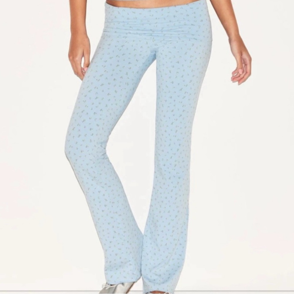 SKIMS Cotton Rib Foldover Pants – Powder Blue Micro Floral Print | Size S | 💙🌸